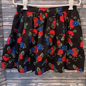 Forever 21 black floral skater skirt.